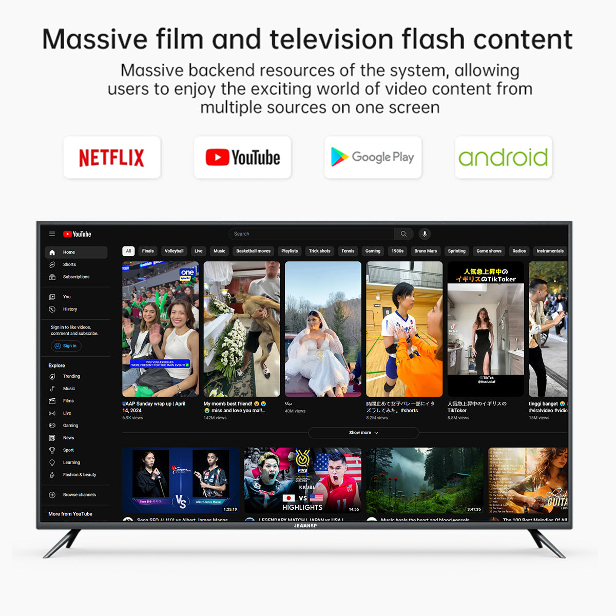 JEAANSP LED TV Bluetooth Digital Smart TV 55/65 inch 4K Android 14.0 TV WiF Netflix YouTube MYTV/DVB-T2 - JEAANSP TV
